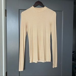 Cream and Yellow Stripped Mock Turtleneck Long Sleeve Shirt Pure + Good